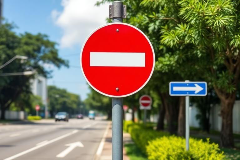 Red circular road sign with a white horizontal bar